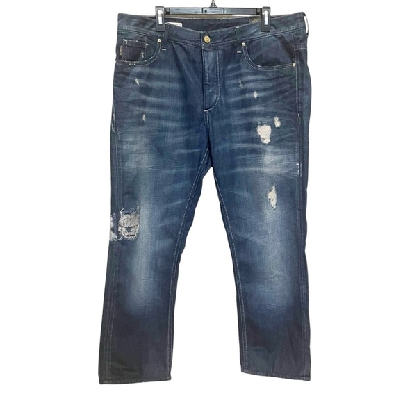 Jack & Jones Nick Jeans 40x 28 Regular Fit Distressed Straight Leg Button Fly - Picture 1 of 16